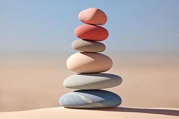 Balancing Stones Against a Pastel Backdrop