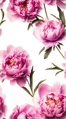 seamless background of beautiful bright flowers of pink peonies, spring gift, holiday of spring and blossom, cut out