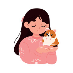 Cute little girl with a  hamster. Vector illustration.