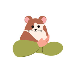 Cute hamster sitting on a pillow. Vector illustration in cartoon style.
