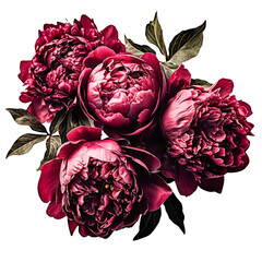 beautiful bouquet of lush rich burgundy peonies, isolated, spring gift element, women's day gift