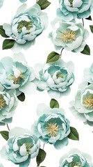seamless background of beautiful delicate mint-colored peonies flowers, spring gift, spring and flowering holiday, cut out