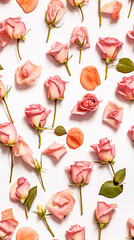 seamless background of beautiful delicate rose flowers, spring gift, holiday of spring and flowering, cut out