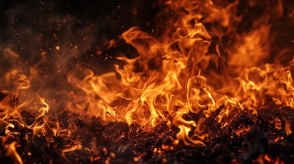Fototapeta na wymiar Fiery Inferno: Close-Up Blaze Background in Orange and Red Hues
