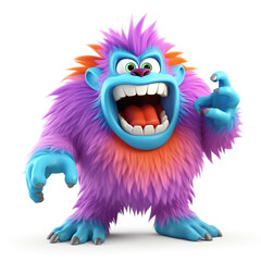 Fototapeta premium Angry funny furry monster showing its wild side, roaring and showing claws 
