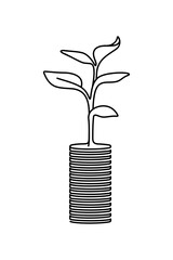 Fototapeta na wymiar Linear growing money graphic design. Line art illustration money and plant on transparent background