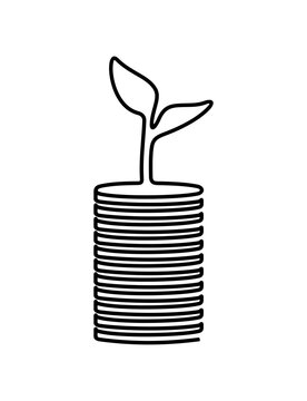 recommend clip art: Linear growing money graphic design. Line art illustration money and plant on transparent background