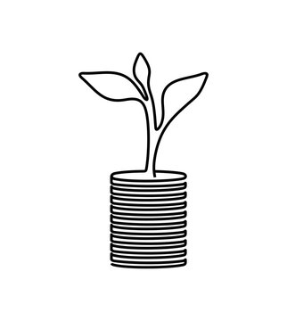 recommend clip art: Linear growing money graphic design. Line art illustration money and plant on transparent background
