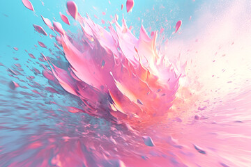 Splash of pink paint. Futuristic color background with beautiful splashes and drops. Generated by AI.