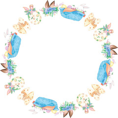 Easter wreath frame illustration on transparent background.