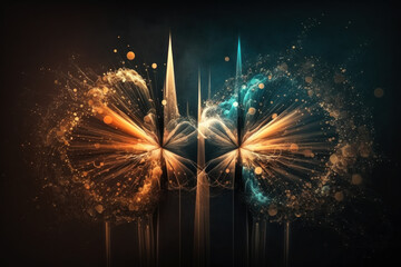 A group of fabulous golden and blue sparks with small flying particles