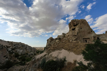 Fototapeta na wymiar Beautiful caved inside mountain scenery of Cappadocia in Turkey, natural phenomena