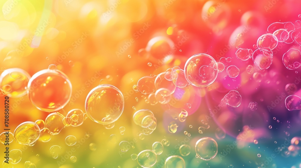 Poster floating soap bubbles, a mesmerizing cluster of airborne spheres sparkling with colors