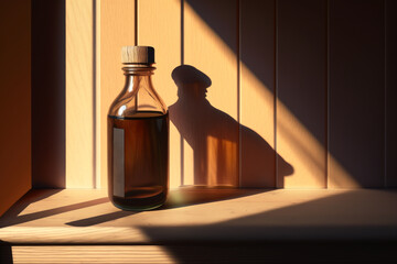 Realistic digital illustration of a dark brown glass bottle
