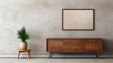 Modern Wooden Sideboard with Blank Frame Interior , Mockup Picture Frames , mock up poster frame ,Wall art mockup.