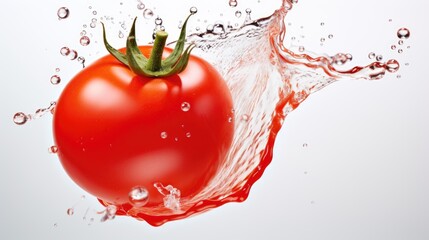 fresh healthy tomato in water splash on white background