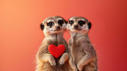 Meerkats Sharing Love on Valentine's Da - obrazy, fototapety, plakaty