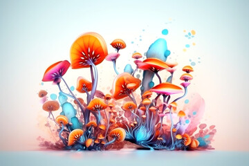 Obraz na płótnie Canvas Illustration of magic forest with beautiful big pink mushrooms
