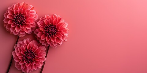 Three pink flowers on a pale pink background