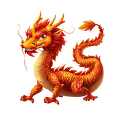 spirited red dragon depiction for lunar new year festivities, isolated on transparent background. striking illustration ideal for party invites and seasonal graphics