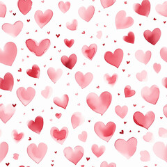 Watercolor seamless pattern with red hearts. Valentine's day background.