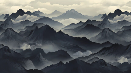Silhouetted Mountain Range Pattern - obrazy, fototapety, plakaty