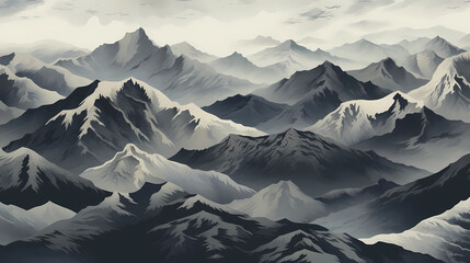 Silhouetted Mountain Range Pattern - obrazy, fototapety, plakaty