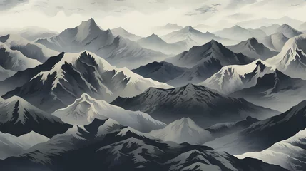 Tuinposter Grijs Silhouetted Mountain Range Pattern
