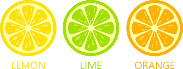 Foto op Plexiglas Citrus fruit icons, lemon lime and orange slice © Arcady