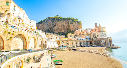 Amazing view of Atrani town on the Amalfi Coast, Italy