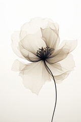 The image of a white and black flower against a white background, in the style of translucent layers, conceptual digital art, daz3d, minimalistic objects, meticulous design, dark black and dark beige,