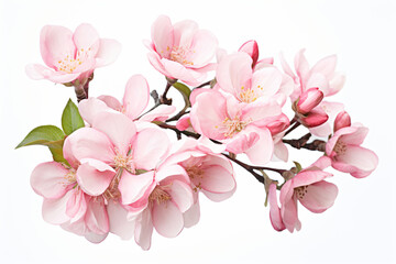 Fototapeta na wymiar Pink flowers in green stems on a white background, in the style of cherry blossoms, high resolution