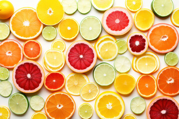 Bright fresh pattern of different types of citrus pieces