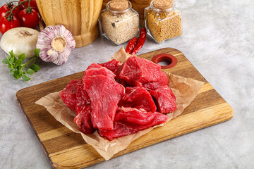 Sliced raw beef meat for cooking