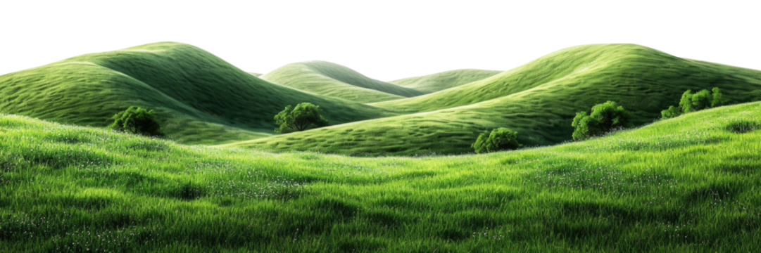 Panoramic green hills isolated on transparent background.