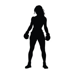 silhouette of a kickboxing woman on white