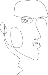 One line drawing face illustration on transparent background.
