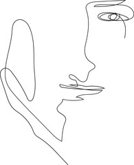 One line drawing face illustration on transparent background.

