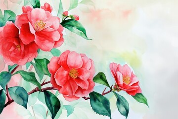 Blooms of various flowered camellia with copy space.