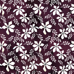 Seamless simple floral pattern. White flowers on a brown background.