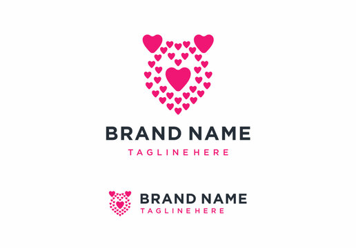 Bear Love Heart Logo Template