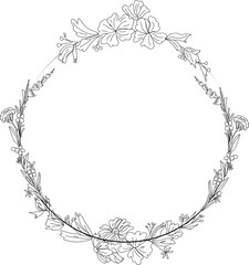 Hand drawn flora wreath for decoration.