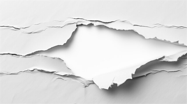 White crumpled paper texture background with transparent  hole in the center.  Torn paper in the center.  Free space in the middle for your design. PNG
