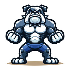 Strong athletic body muscle bulldog mascot design vector illustration, logo template isolated on white background