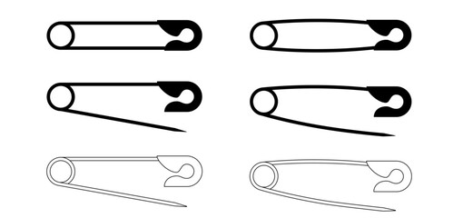 Safety pin. Opened and closed pins. pierced and clipping path sign. Vector safetypin icon. Open and close safety pins. - obrazy, fototapety, plakaty