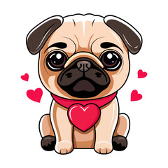 Cute pug dog with hearts. Vector illustration