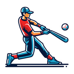 Fototapeta premium Baseball softball player in action vector illustration, hitter swinging with bat design template isolated on white background