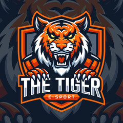 The angry tiger esport logo design Mascot vector illustration