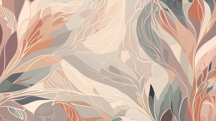  Abstract wallpaper illustration in soft cream colors with a floral pattern 4K - obrazy, fototapety, plakaty