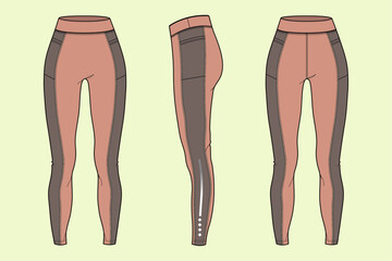 women's athletic wear legging Fashion Flat Sketch Vector Illustration, CAD, Technical Drawing, Flat Drawing, Template, Mockup.